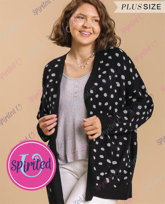 Dalmatian Printed Sweater Cardigan with Open Front and Pockets