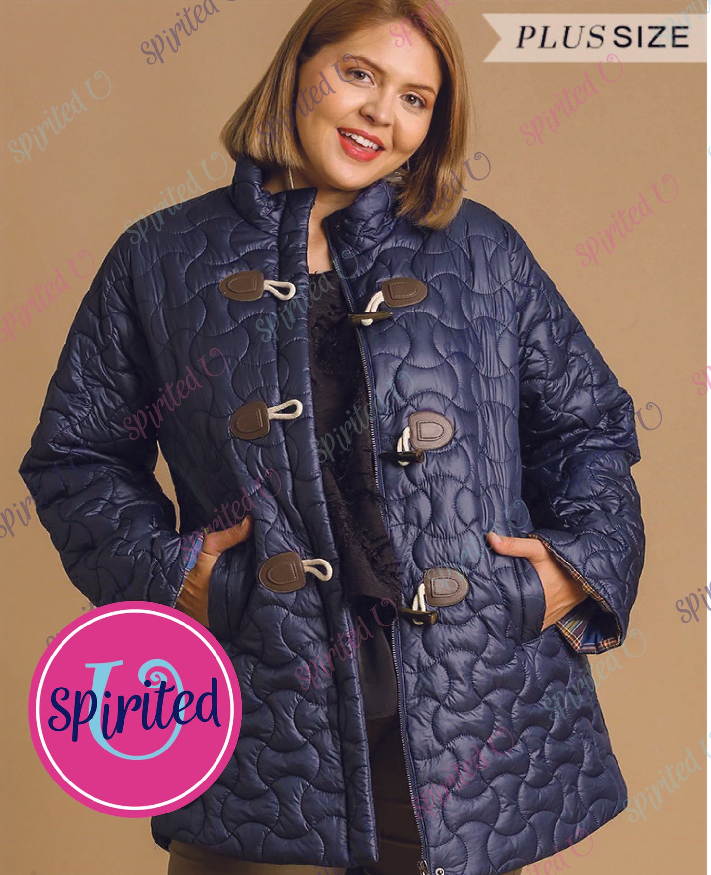 Navy Quilted Jacket with Military Style Buttons